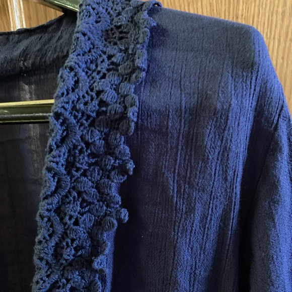 LUCKY & COCO Romper Rich blue with beautiful lace trim. Deep V neckline. - Picture 2 of 7